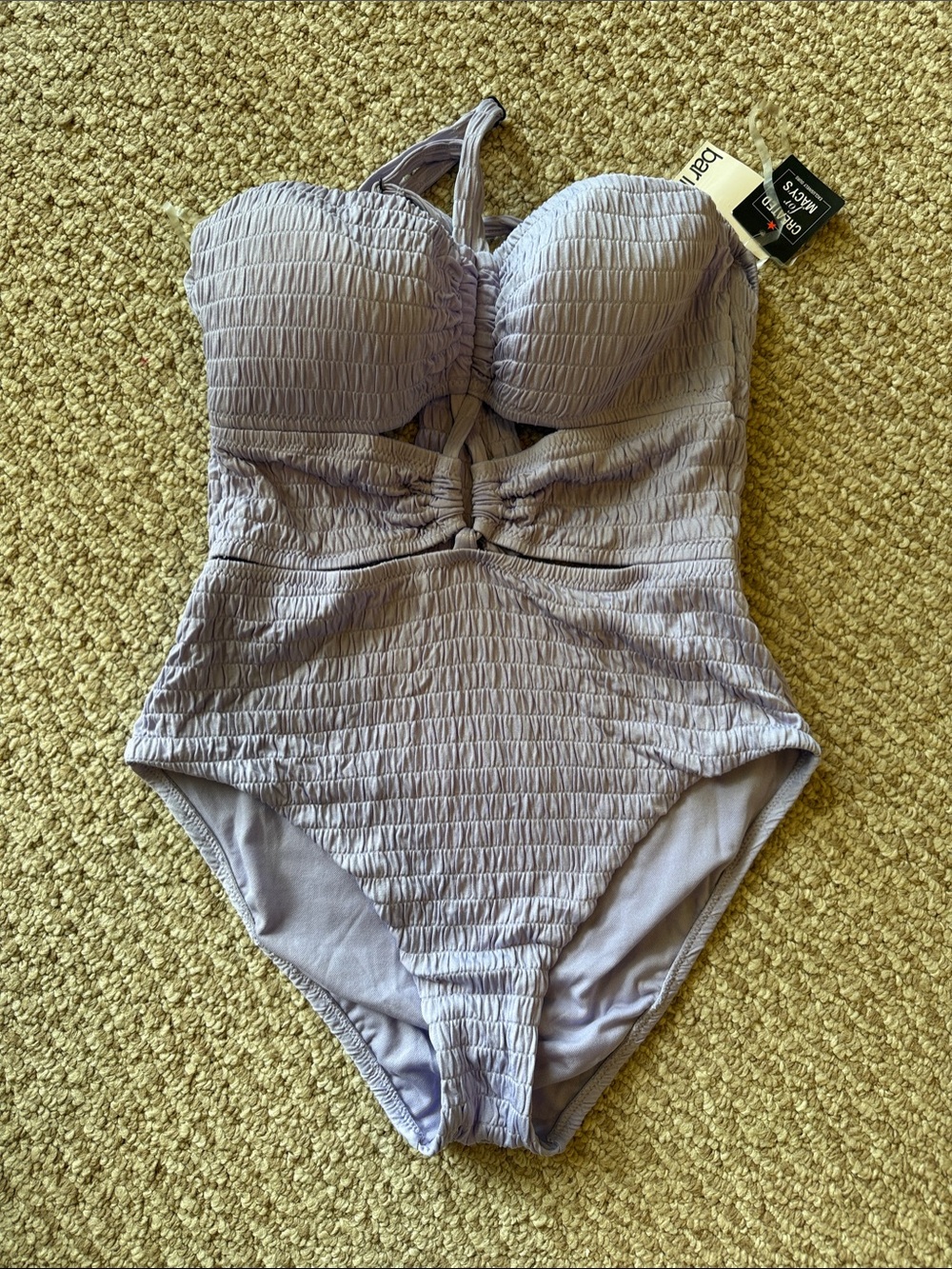 Bar III Women’s Pucker Up Textured Swimsuit Lavender
